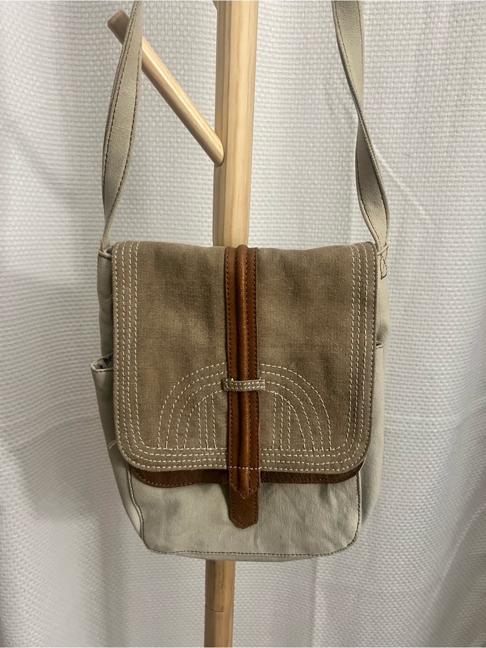 Mona B Beige and Brown Canvas Crossbody Bag